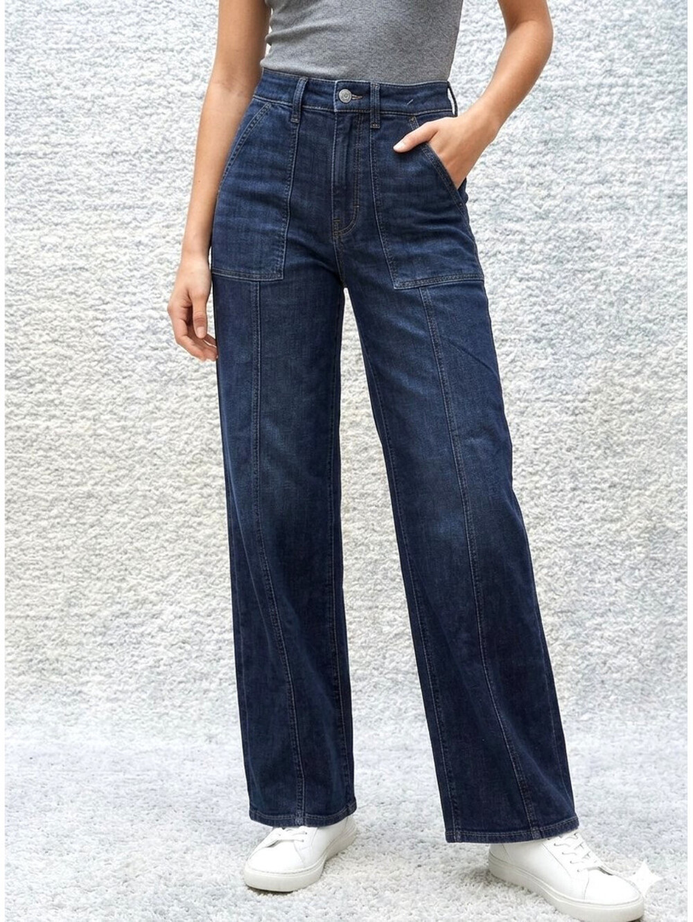 NWOT American Eagle Super High-Rise Baggy Wide Leg Jeans Size 00/25 Long Blue